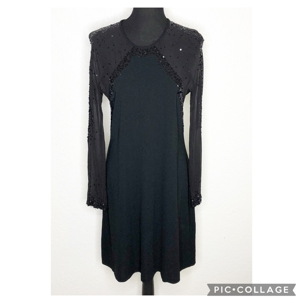 Strenesse Gabriele Strehle black silk sheer sequin long sleeve dress size US 6